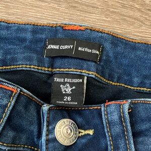 True Religion Dark Blue Jennie Curvy Mid Rise Skinny Jeans